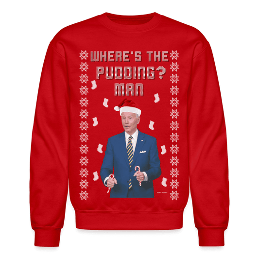 Funny Joe Biden Ugly Sweater Where's the Puddin SPOD - red