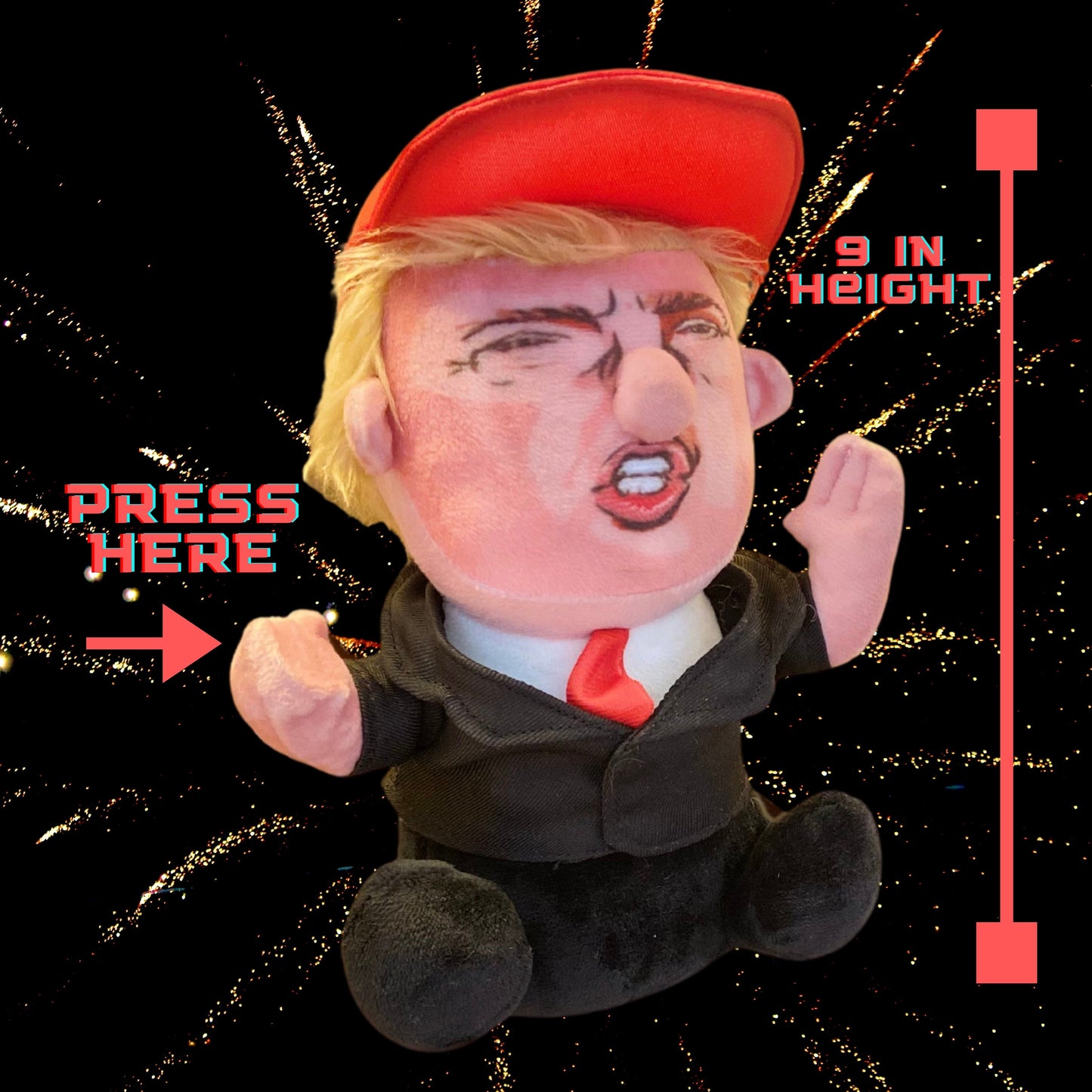Donald Trump Talking Doll | Funny Trump Talking Figure Plush Toy with Make America Great Again Hat and 5 Quotes - LiberTee Shirts