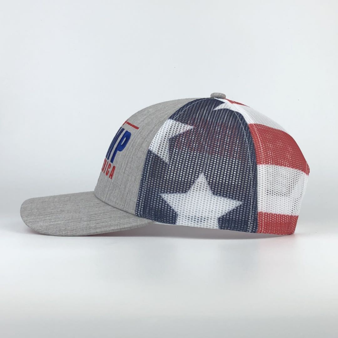 Trump 2024 Save America American Flag Mesh Trucker Hat