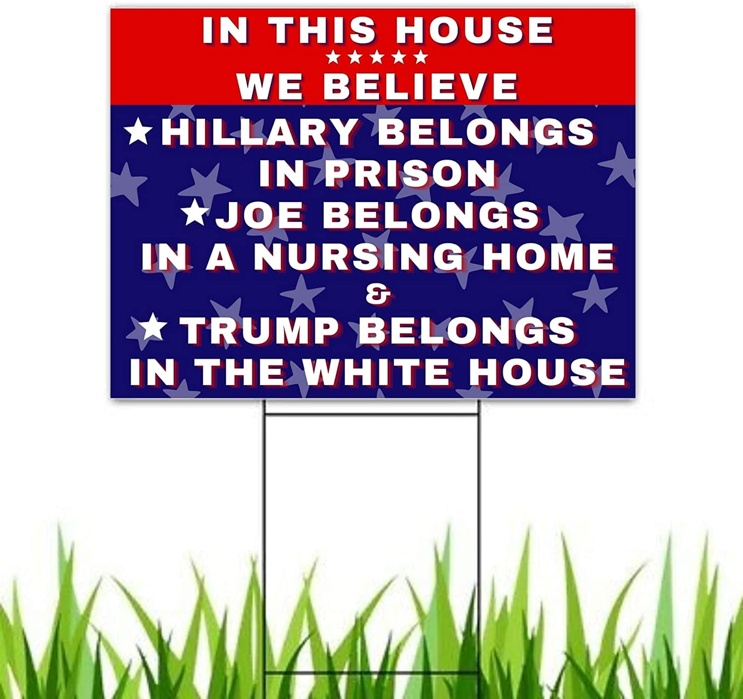 Hillary for Prison - Biden For Nursing Home - Pro Trump 18"x12" Double-Sided Yard Sign - 2 PIECES