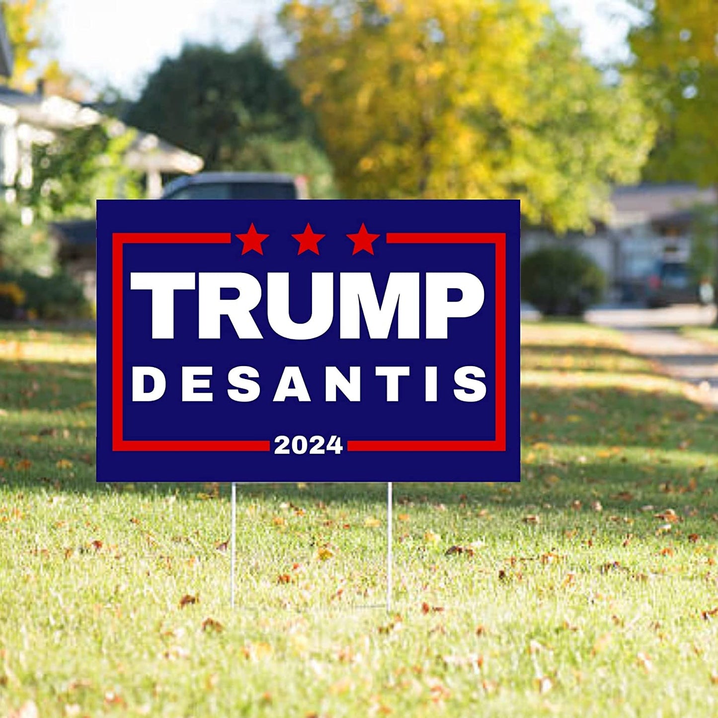 Trump Desantis 2024 Yard Sign | Donald Trump and Ron Desantis 18" x 12" Lawn Sign with Metal Stake