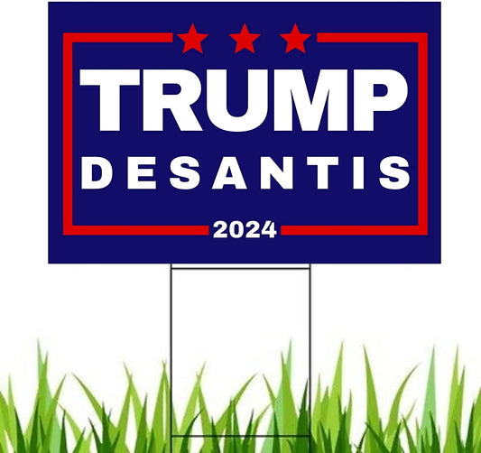 Trump Desantis 2024 Yard Sign | Donald Trump and Ron Desantis 18" x 12" Lawn Sign with Metal Stake