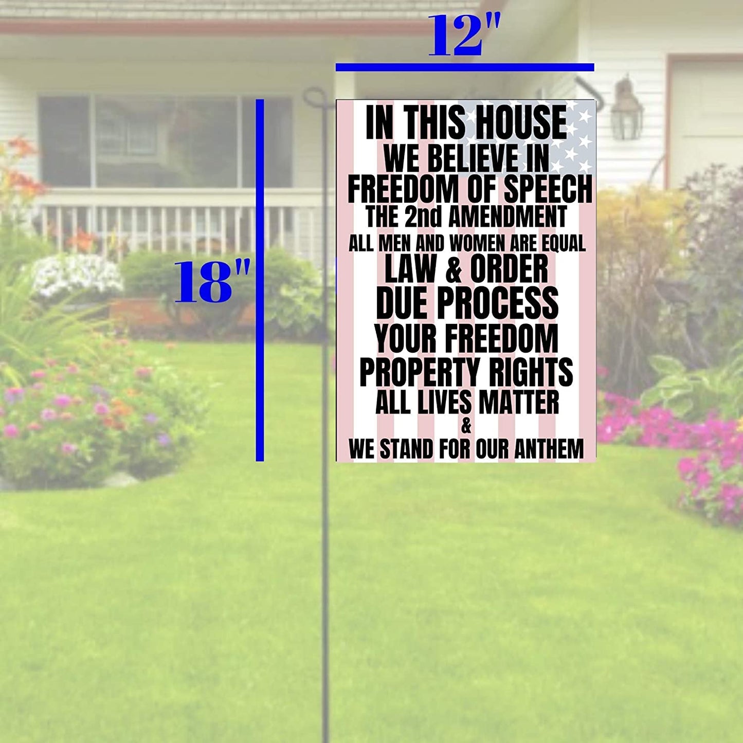 In this house we believe in the 2nd amendment Garden Flag, 12"X18" Conservative Patriotic Free Speech Yard Sign