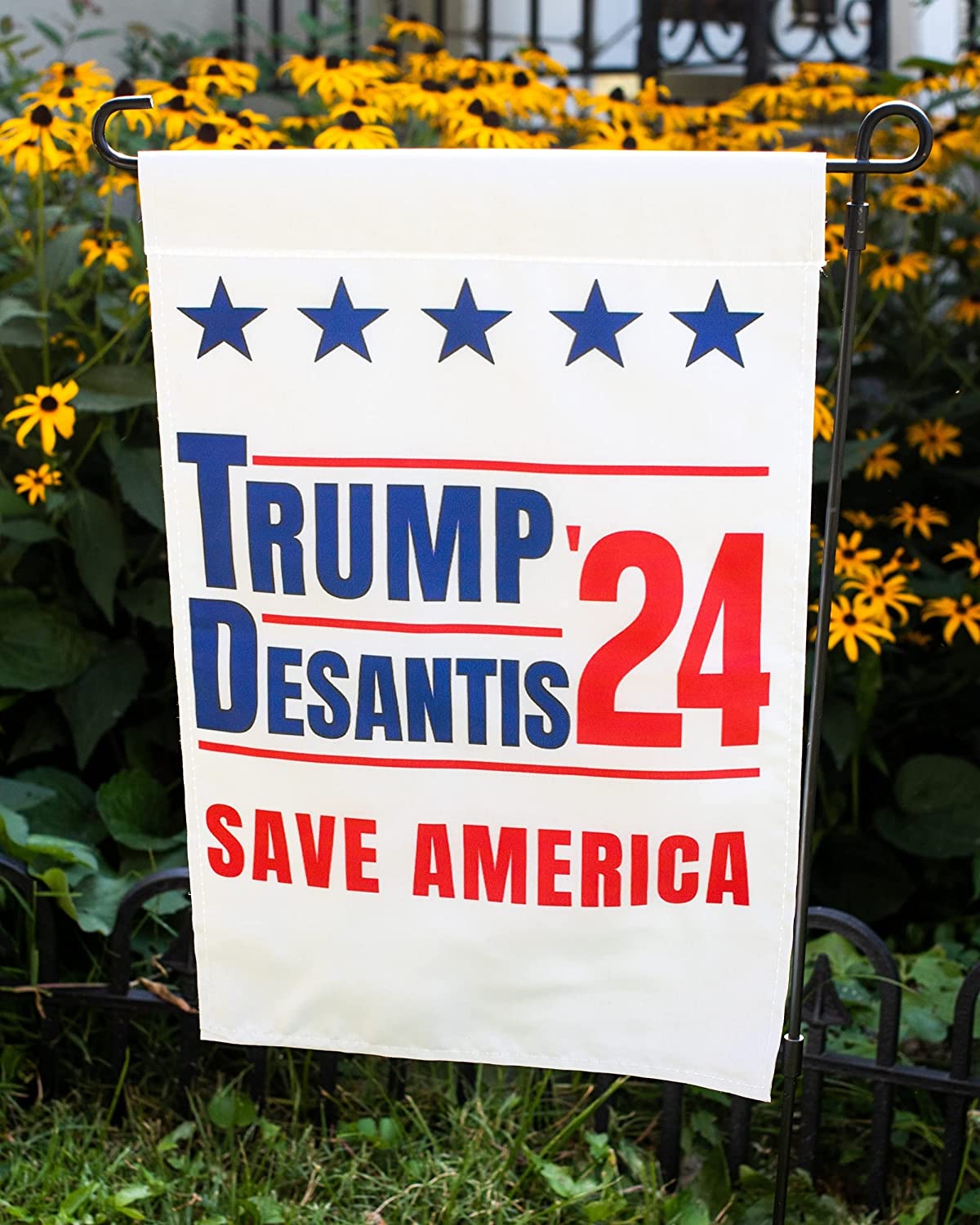 Trump and Desantis '24 Save America Garden Flag | 12"x18" Donald Trump Ron Desantis 2024 Yard Sign