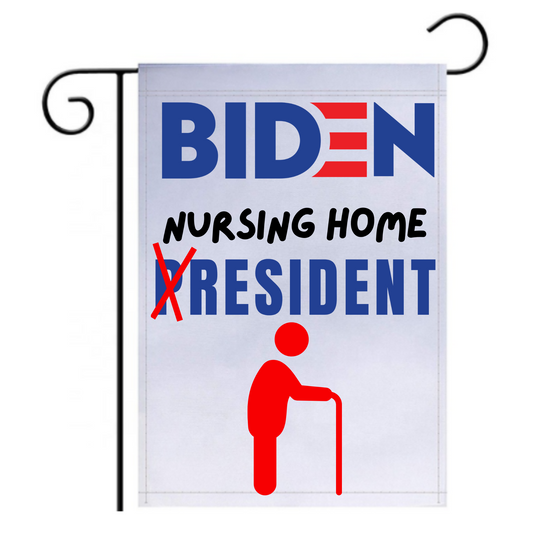 Pesky Patriot Joe Biden Nursing Home Resident Garden Flag | Funny Anti Biden 12x18 Double-Sided Flag Banner for Lawn and Garden | Great Gift Idea for Trump Supporter Republicans