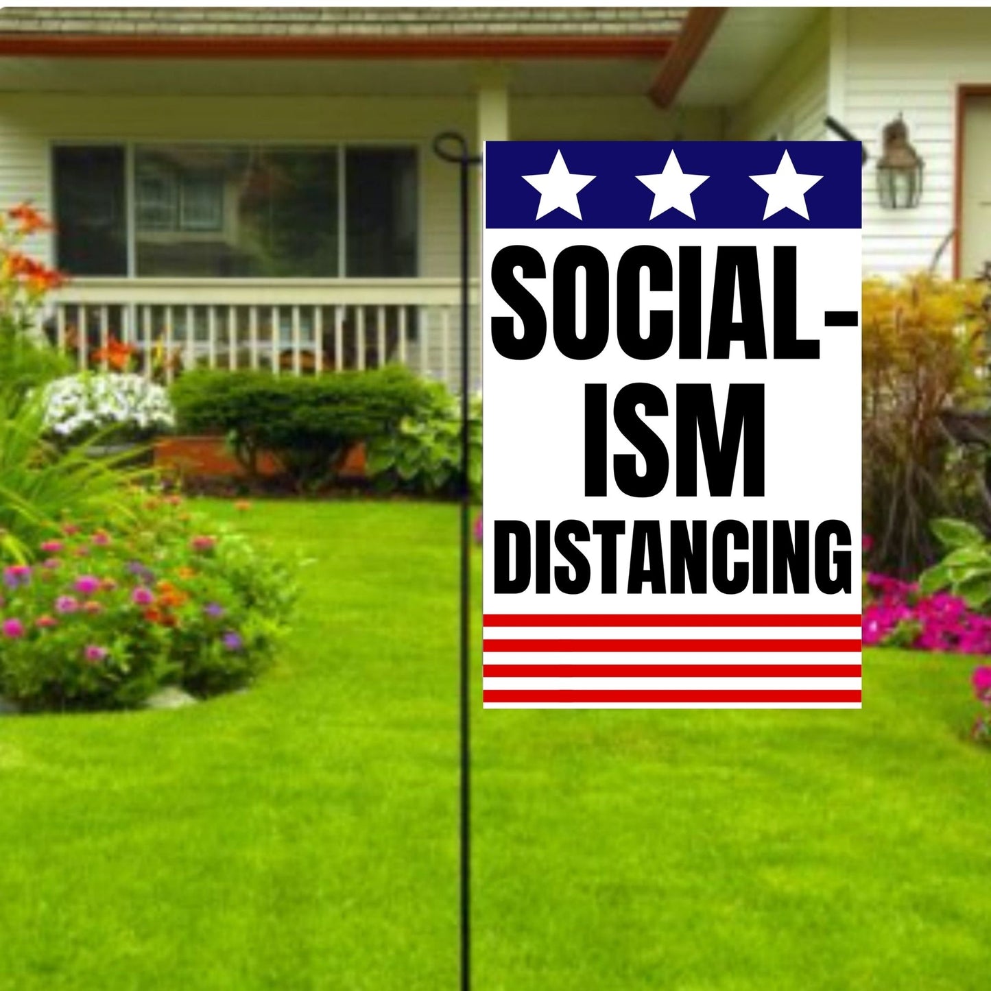 Pesky Patriot Socialism Distancing Outdoor Garden Flag | Anti-Socialist Funny 12x18 Double-Sided Flag Banner for Lawn and Garden | Pro Capitalism and Republican Pride Sign