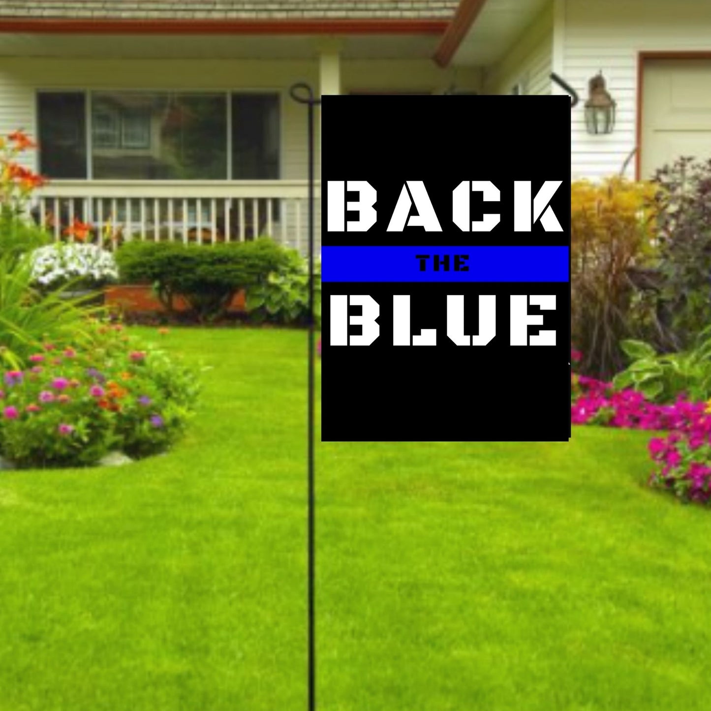 LiberTee Back The Blue Line Garden Flag Double Sided Banner Black White & Blue Yard Stripe | Support Law Enforcement Decorative Durable Outdoor American Police Flag - 12x18