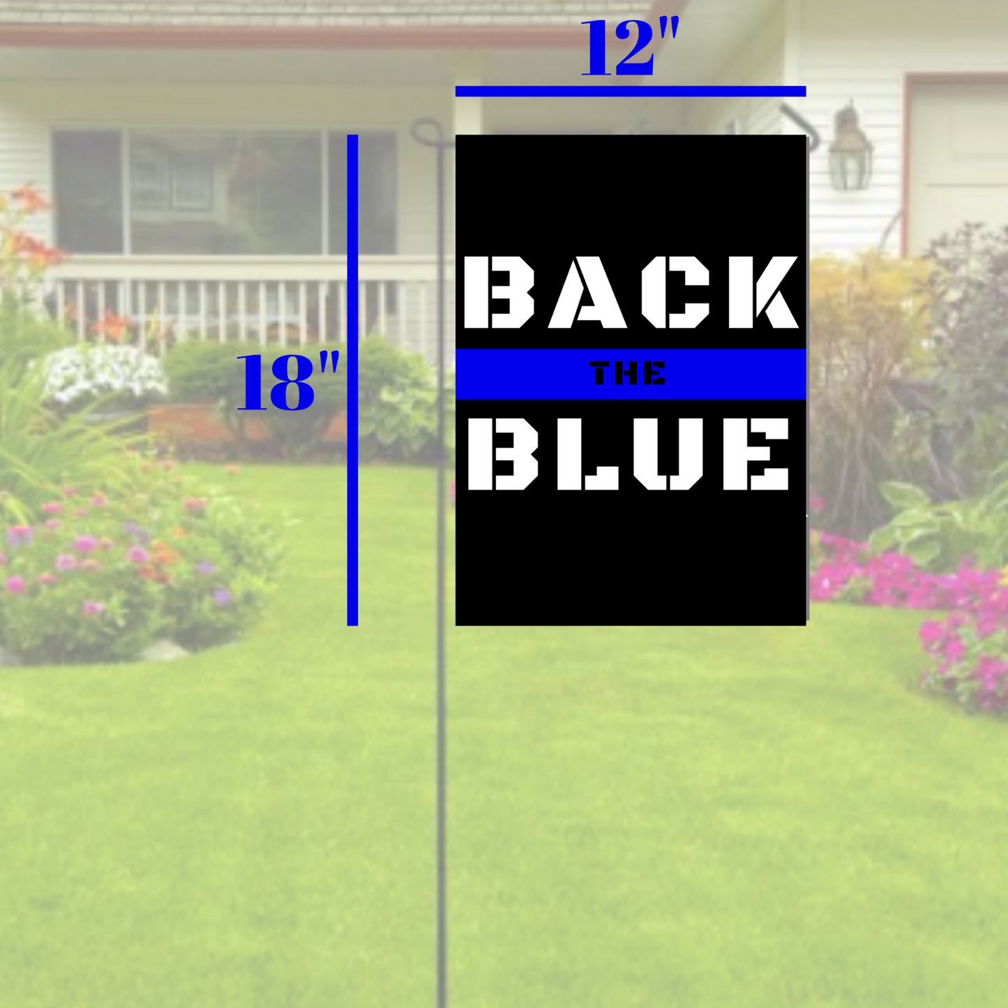 LiberTee Back The Blue Line Garden Flag Double Sided Banner Black White & Blue Yard Stripe | Support Law Enforcement Decorative Durable Outdoor American Police Flag - 12x18